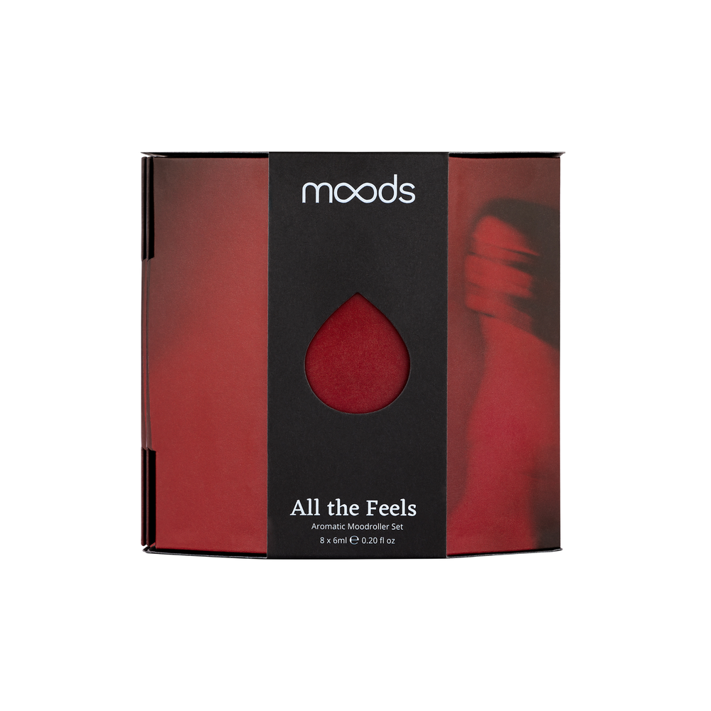Moods 'All the Feels' aromatic mood roller set packaging on a white background